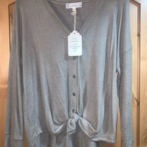 Olive green button down tie sweater